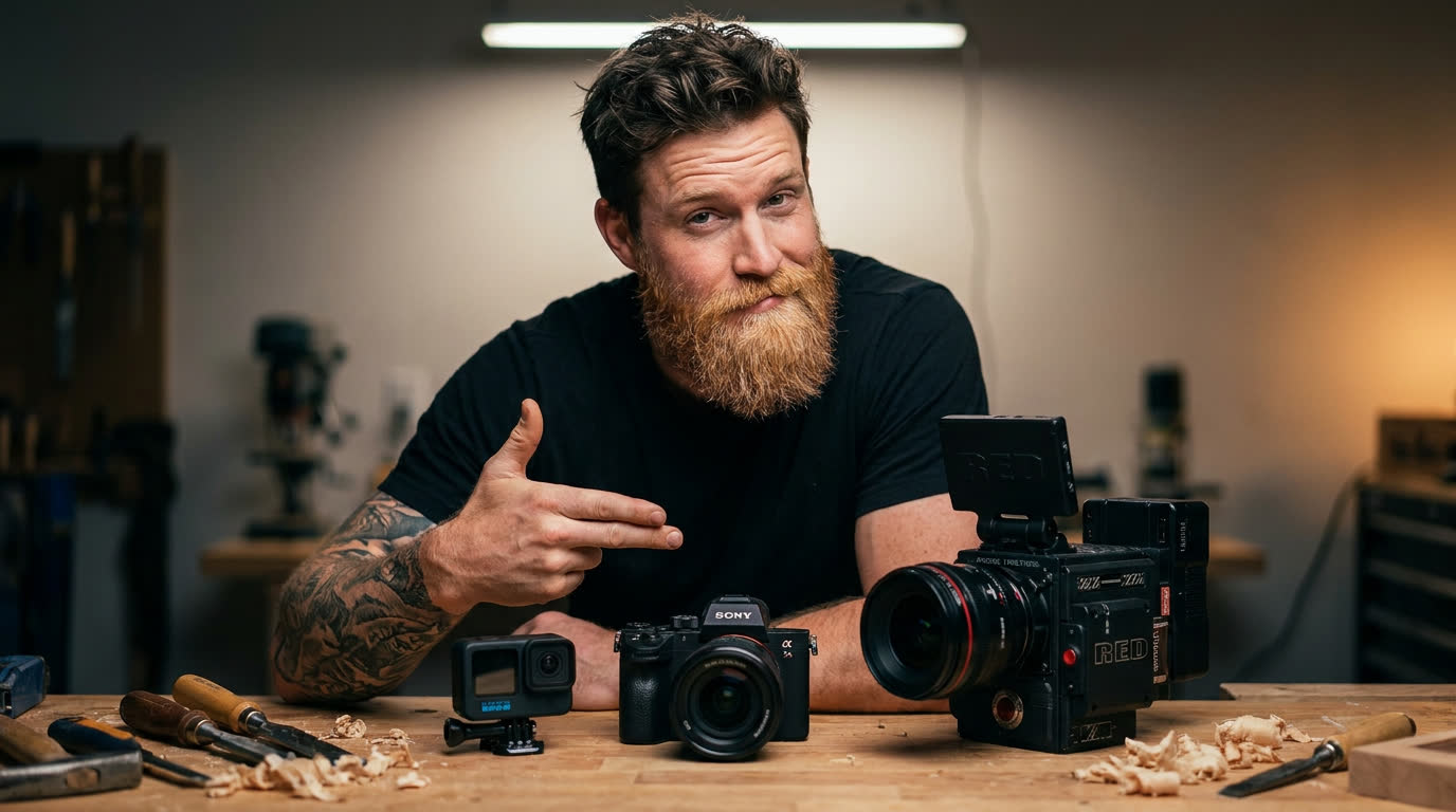 Three video cameras side by side, top-down